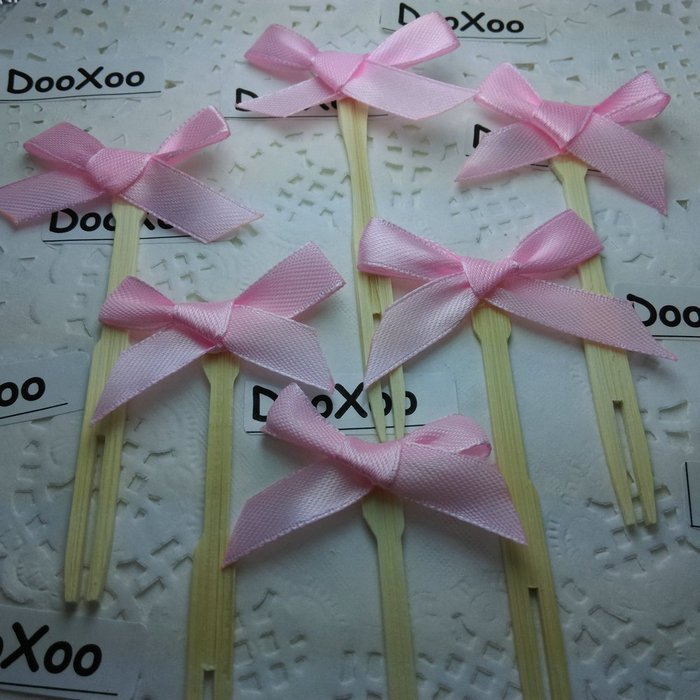 DOOXOO 3.5" Pink Ribbon Bow Cupcake Topper Birthday Topper Baby Shower Cake Topper Wedding Party Confetti Decorative... N7