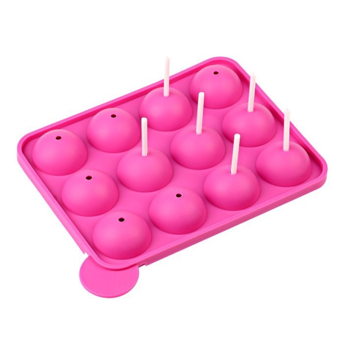 Ckeyin 12-Cavity Silicone Mold Ball Shaped Lollipop Cupcake Baking Mold with 20Pcs Sticks N6