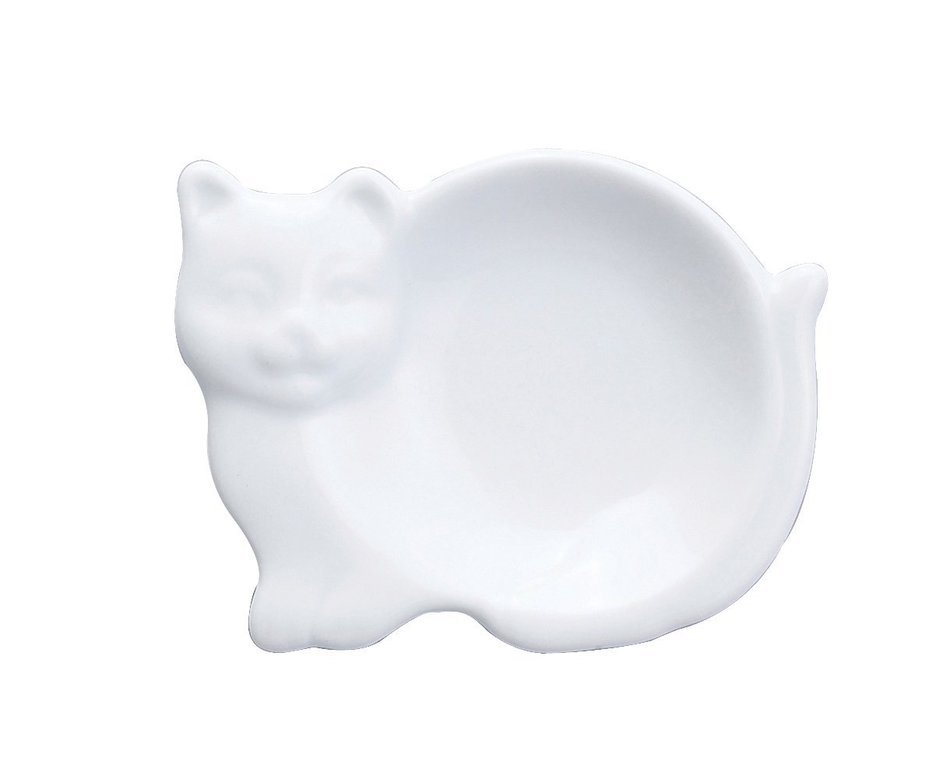 Harold Import Company Cat-Shaped Tea Bag Holder and Resting Caddy, 3.75", Fine White Porcelain N2