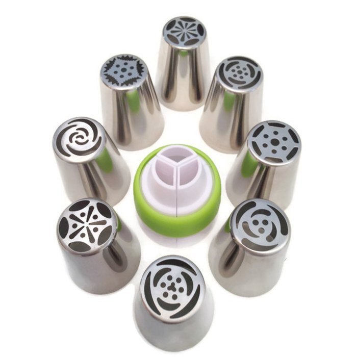 Luxebake Russian Piping Tips,15 piece set, - includes 8 Stainless Steel nozzles, 1 reusable and 5 disposable pastry... N7