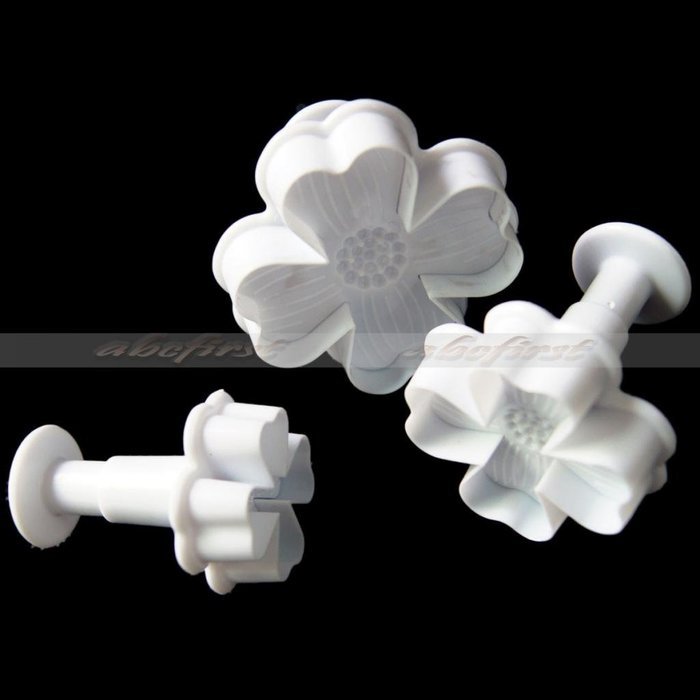 Generic 3Pcs/Set 4 Petals Heart Shape Flower Cutter Fondant Cake Sugarcraft Decorating Plunger Tools (White) N6