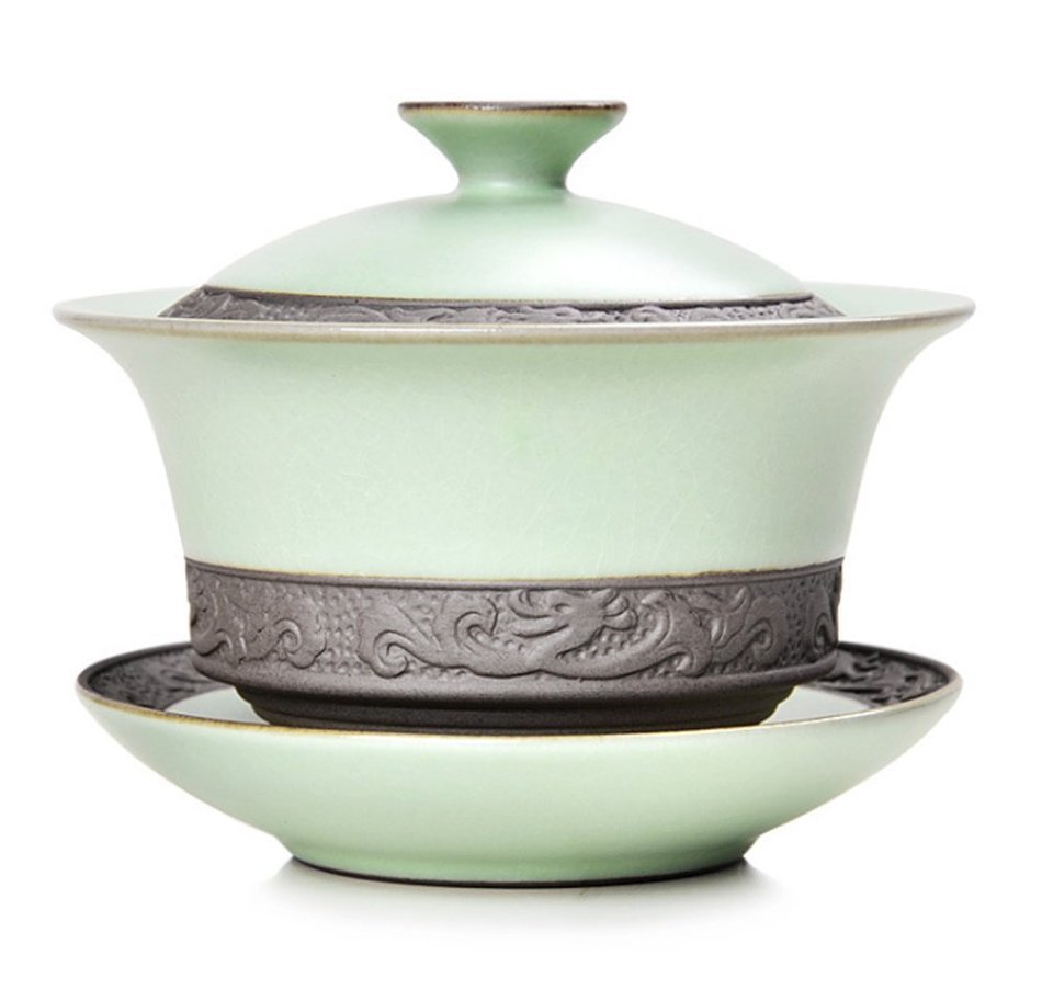 Chinese Porcelain Celadon Ru Kiln Tea Cup Green Color Gaiwan Lidded Bowl (1) N3