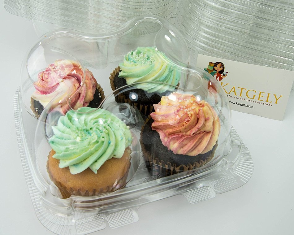 Katgely Cupcake Boxes Cupcake Containers 4 Pack Cupcake, Set of 10 N4