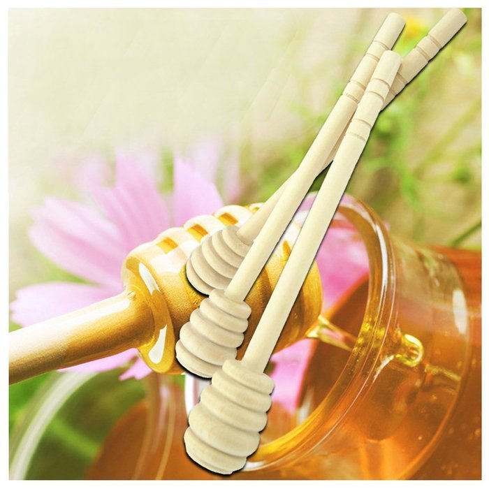 Mmei 50 pcs 6 Inch Portable Wood Honey Dipper Honey Stick for Honey Jam Jar Dispense N3
