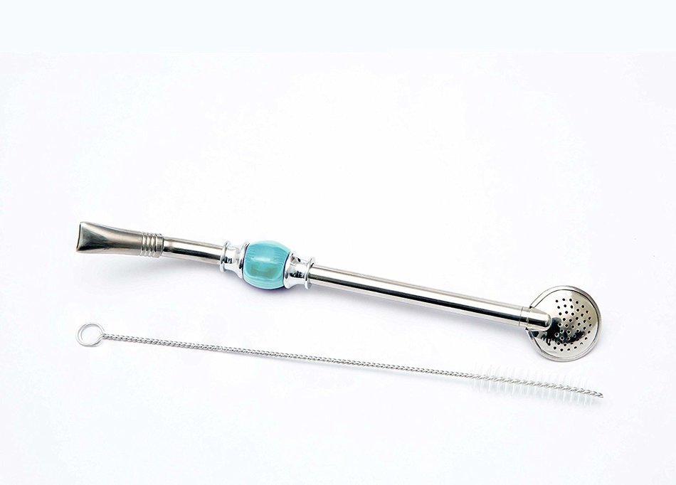 PremiumDesign Bombilla Straws, Great for Yerba Mate, Loose Tea, Ground Coffee. 21cm Long, Silver (Sky Blue) N4