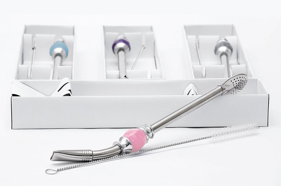 PremiumDesign Bombilla Straws, Great for Yerba Mate, Loose Tea, Ground Coffee. 21cm Long, Silver (Sky Blue) N6