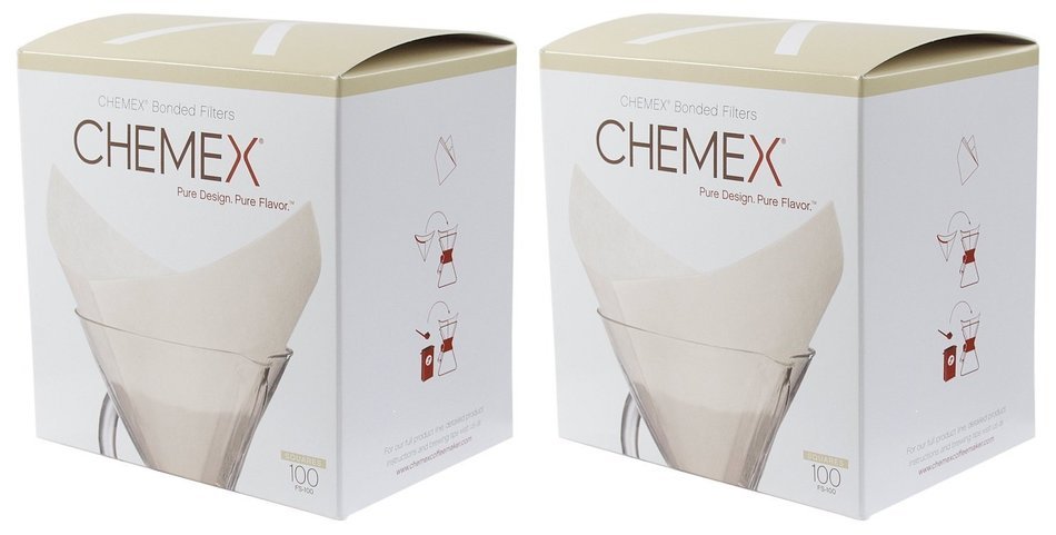 Chemex FS-100 Bonded Pre-folded Squares Coffee Filters (100 Filters) with Free FOXGALLERY Coffee Guide N2