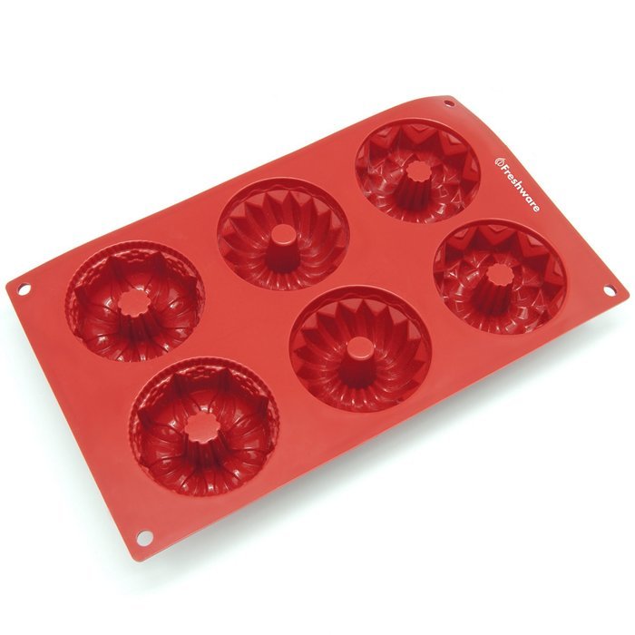 Freshware SL-119RD 6-Cavity Silicone Fancy Bundt Cake, Muffin, Cupcake, Brownie and Cornbread Mold N6