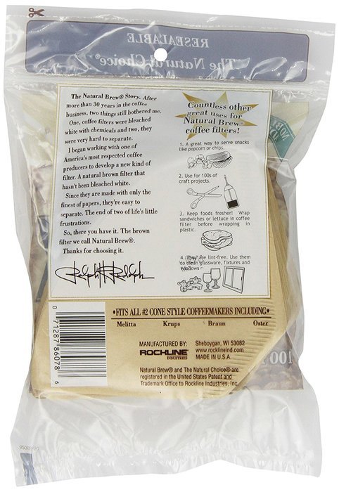 Natural Brew #2 Cone Coffee Filters, Natural Brown Paper, 100-Count Bags (Pack of 8) N4