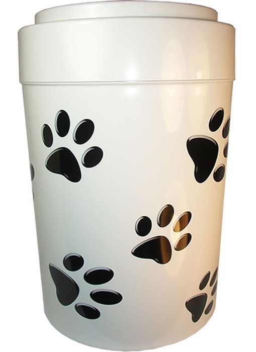 Pawvac 5+ Pound Vacuum Sealed Pet Food Storage Container; Black Cap & Body/White Paws N2