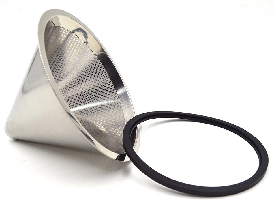 YC-houseware Reusable Cone Coffee Filter Stripe Designed Fine Mesh Stainless Steel Pour Over Dripper For Coffee... N3
