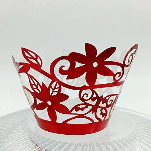 CozyT 50 PACK Flowers Cupcake Wrappers Artistic Bake Cake Paper Cups Vine Lace Laser Cut Liner Baking Cup Muffin... N14