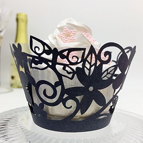 CozyT 50 PACK Flowers Cupcake Wrappers Artistic Bake Cake Paper Cups Vine Lace Laser Cut Liner Baking Cup Muffin... N15