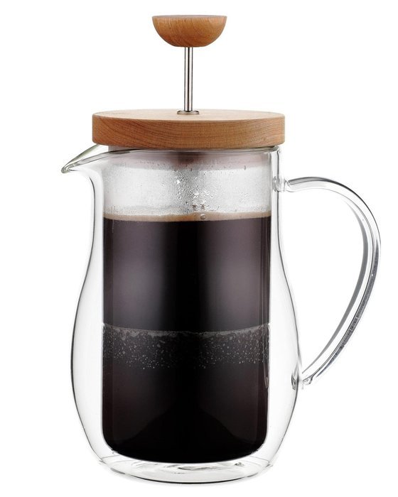 Osaka Cafetiere 6 Cup (27 oz) Double-Walled Borosilicate Glass, Coffee and Tea French Press, with Wood Lid "Zenrin-Ji" N3