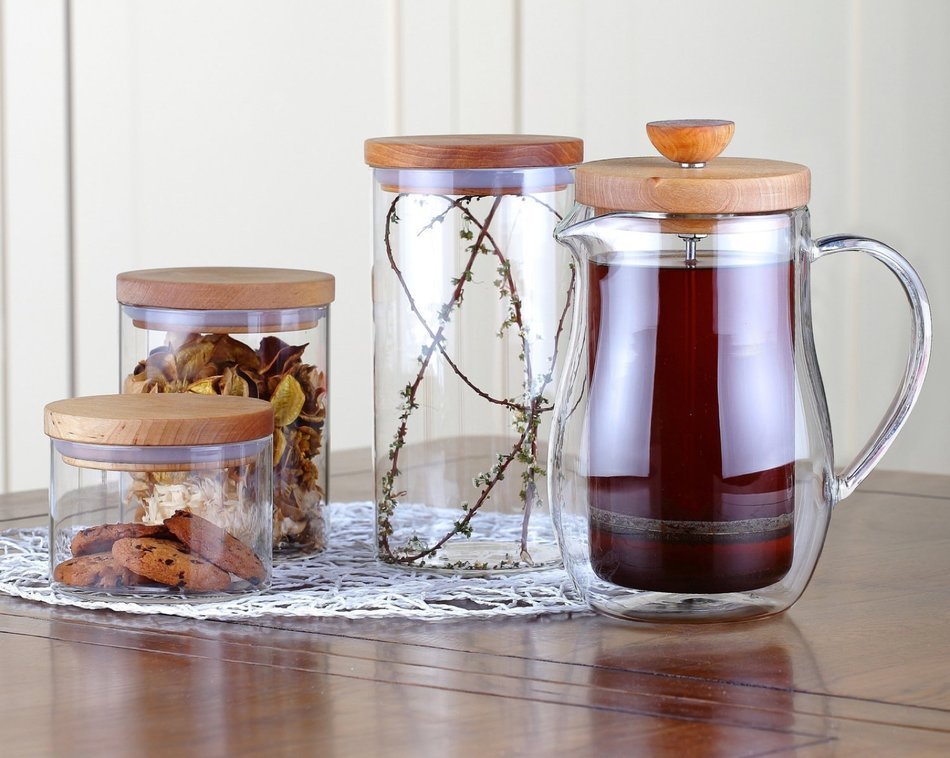 Osaka Cafetiere 6 Cup (27 oz) Double-Walled Borosilicate Glass, Coffee and Tea French Press, with Wood Lid "Zenrin-Ji" N5