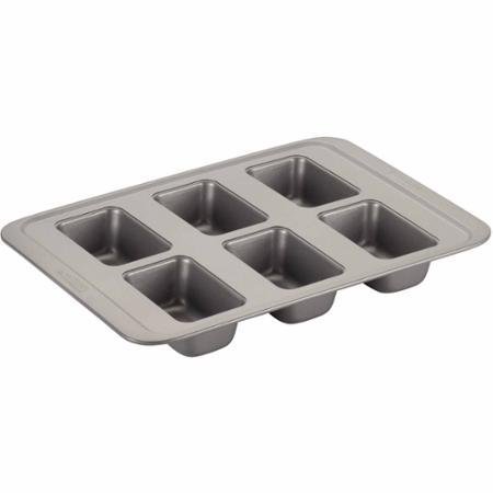 Solid Carbon Steel 6-Cup Mini Loaf Pan, Nonstick, Rectangle Shape, Gray N4