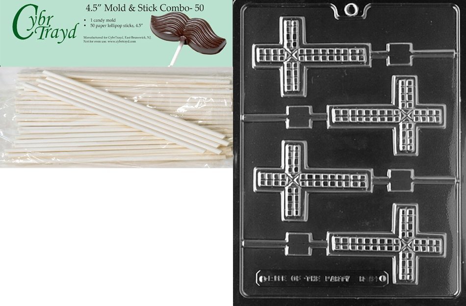 Cybrtrayd R061 Cross Lolly Chocolate Candy Mold with Exclusive Cybrtrayd Copyrighted Chocolate Molding Instructions... N10