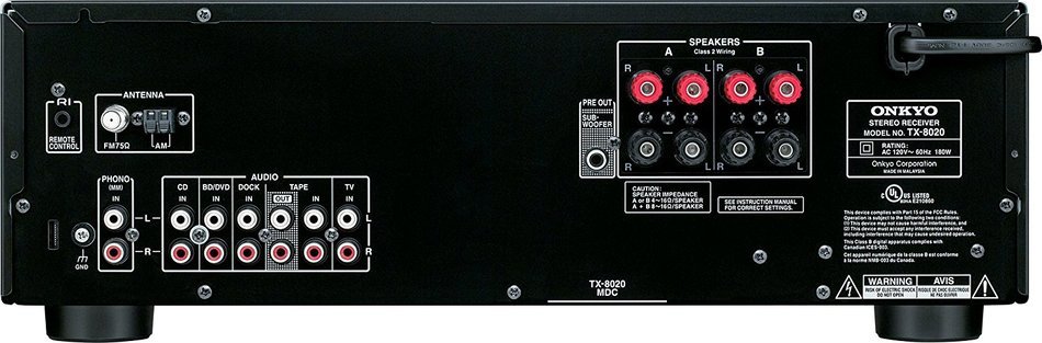 Onkyo TX-8020 Stereo Receiver with a pair of ELAC Debut B4 Bookshelf Speakers (Black) N2