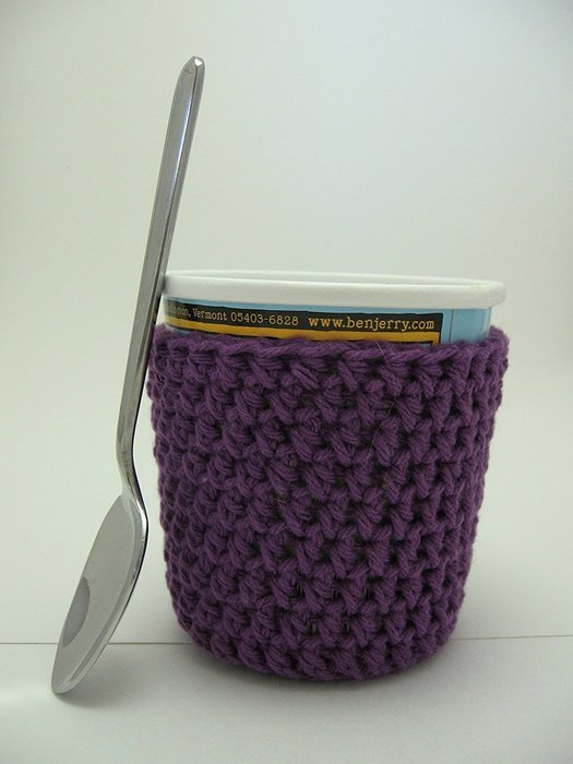 Handmade Crochet Ice Cream Pint Cozy in Purple N2