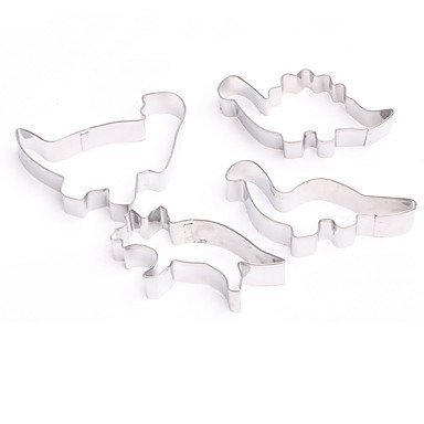 Sher Stainless Steel Dinosaur Cookie Cutter Mold Cake Fondant Biscuit Baking Mould,Set of 4 N4