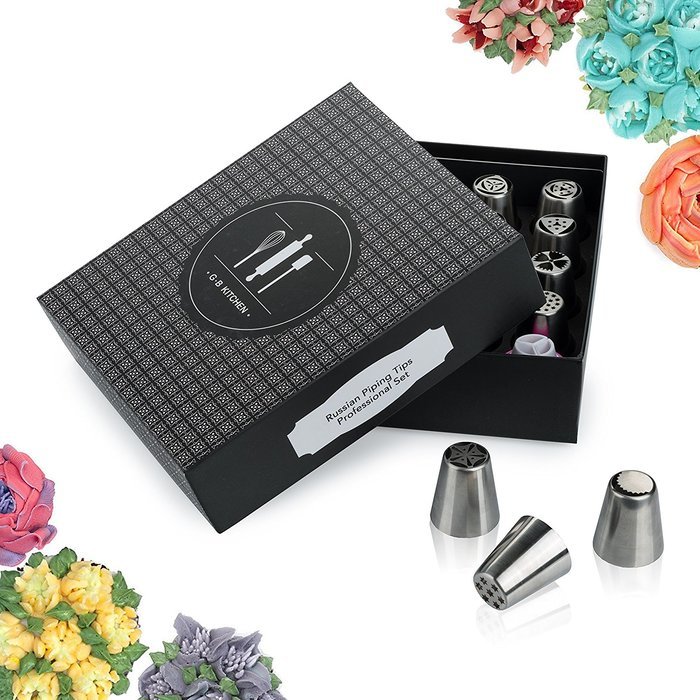 Russian piping tips set for icing nozzles pastry decoration-PREMIUM stainless steel 35 frosting flowers tip kit... N5
