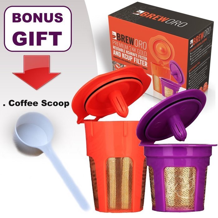 24K Gold Reusable K Cup and K Carafe Coffee Filter Pod by Breworo - Accessories for Keurig 2.0 K250, K300, K400... N3