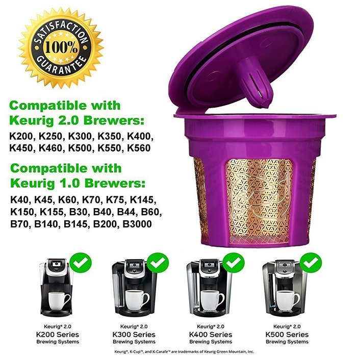 24K Gold Reusable K Cup and K Carafe Coffee Filter Pod by Breworo - Accessories for Keurig 2.0 K250, K300, K400... N4