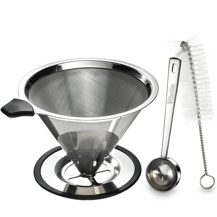 Stainless Steel Pour Over Coffee Cone Dripper With Cup Stand- Perfect for Manual Brewing - Ultra Fine Micro Mesh... N5