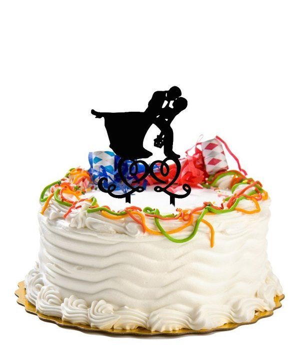 Ecape Acrylic Cake Topper of Engagement and Wedding with Groom Holding Bride Black Pack of 1 N37