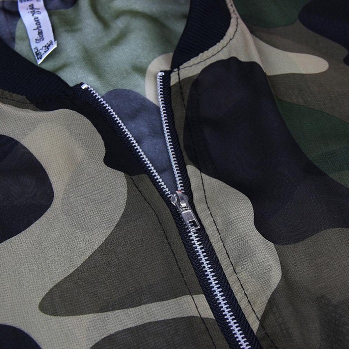 Morecome Women Stand Collar Long Sleeve Zipper Camouflage Printed Jacket N4