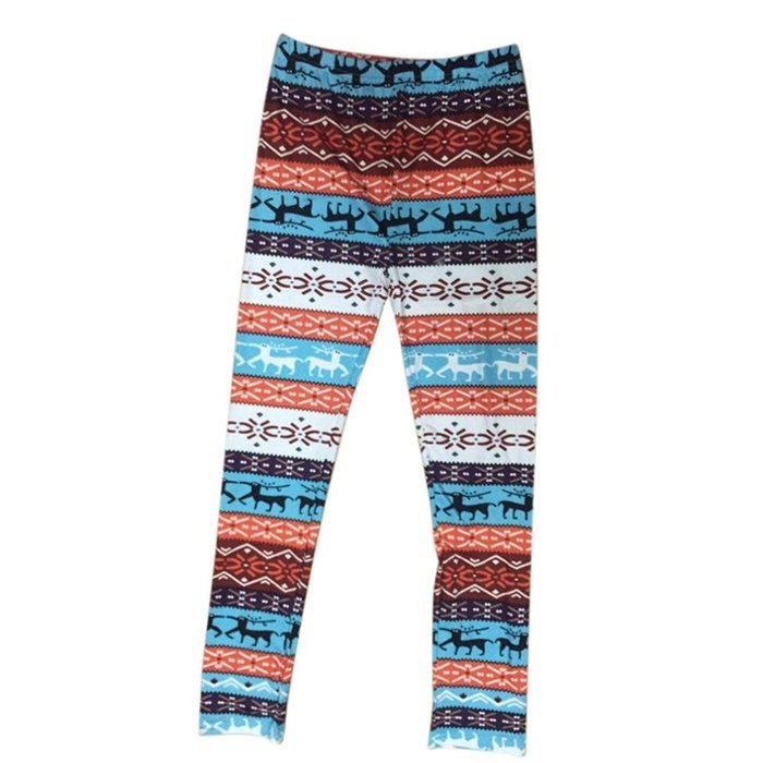 PHOTNO Skinny Xmas Stripe Snowflake&Reindeer Stretchy Pants Leggings N4