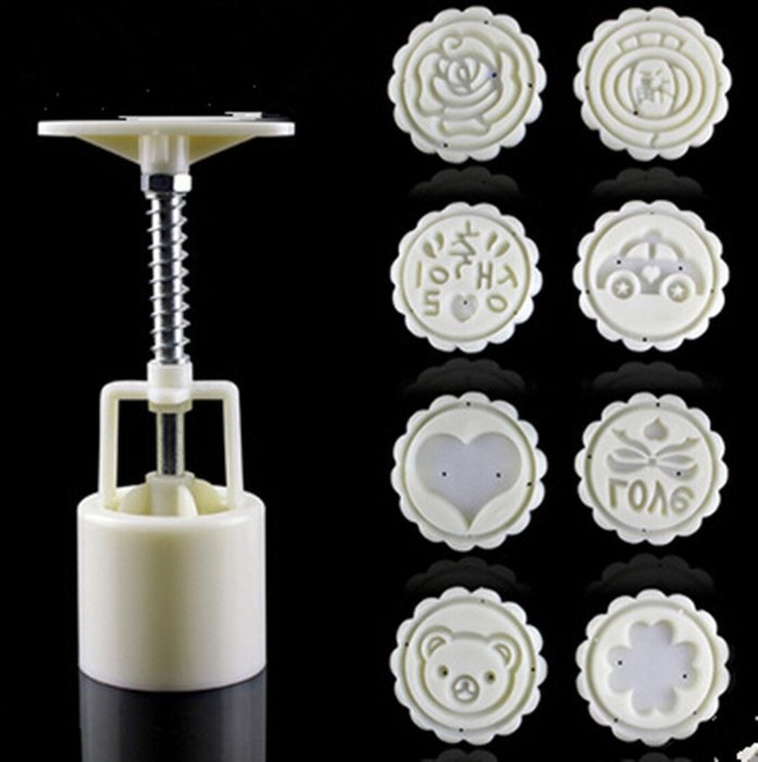 Round Shape Moon Cake Pastry Mold Hand Pressure 50g One Barrel 8 Flower piece baking mold for Mid-Autumn N2