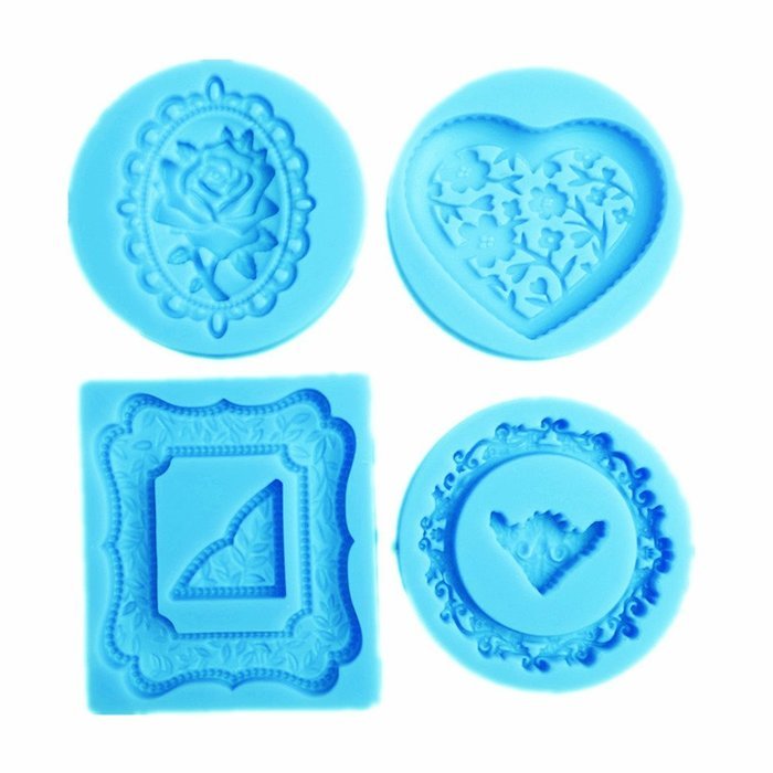 Yunko Set of 4 Heart Round Mirror Frames Mini Silicone Sugarcraft Mold Cupcake Decoration,Candy Fondant Chocolate... N3