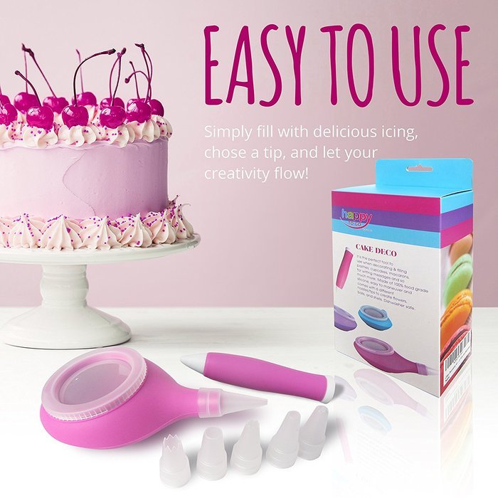 Happy To Go Cake Decorating Kit - Set of 2 Accesories with 6 Icing Tips for Baking Supplies N4