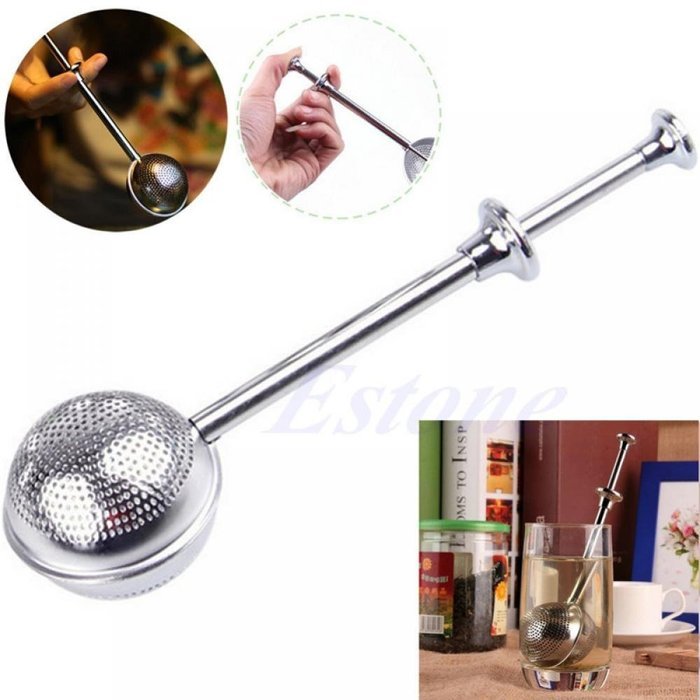 MAXGOODS Fine Metal Ball Push Tea Leaf Herbal Lock Infuser Teaspoon Strainer Spice Filter N2