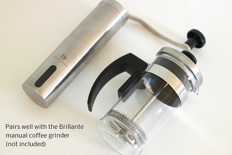 Brillante BR-CP1-350 Stainless Steel European Glass Small French Press Coffee Maker and Tea Press - 350 ml / 12 Oz N8