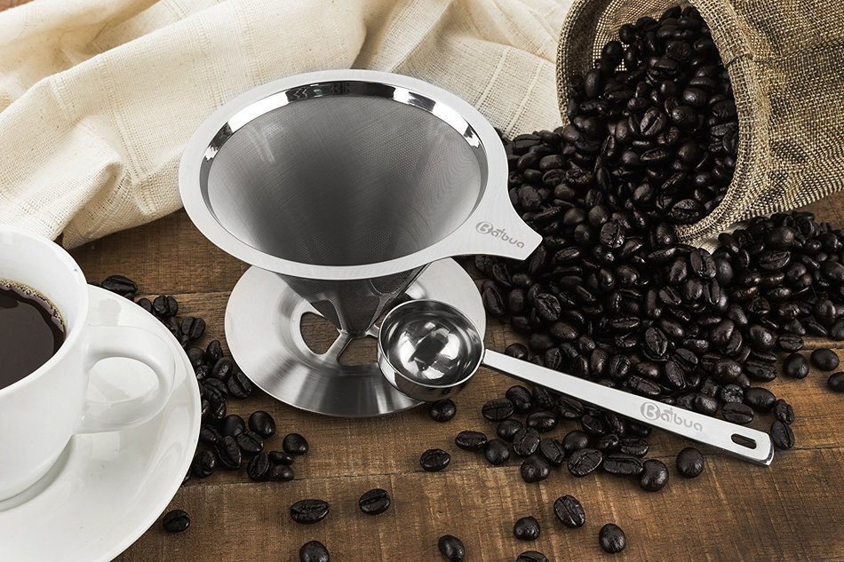 Paperless Pour Over Coffee Dripper with Coffee Scoop, Stainless Steel double mesh Reusable Pour Over Coffee Filter... N6