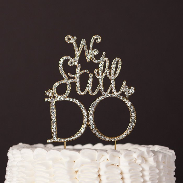 We Still Do Cake Topper, Gold Anniversary or Vow Renewal Rhinestone Decoration (Gold) N9