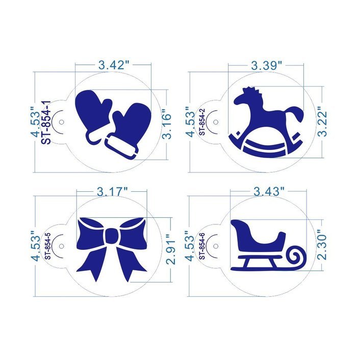 ART Kitchenware 8pcs Christmas Cookie Stencil Set Icing Royal Stencil Tool Gloves, Gift Box,Sleigh,Wooden Horse...