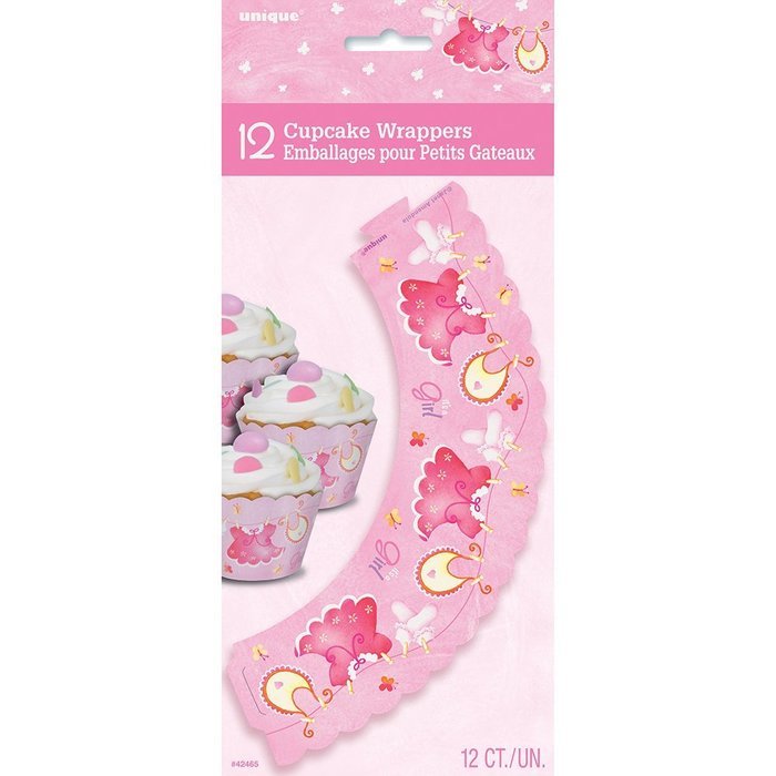 Cardboard Pink Clothesline Girl Baby Shower Cake Bunting Topper N18