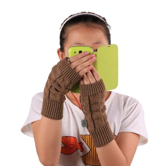 Knitted Fringe Warm Gloves,Morecome Women Girl Diamond knitted gloves (Black) N8