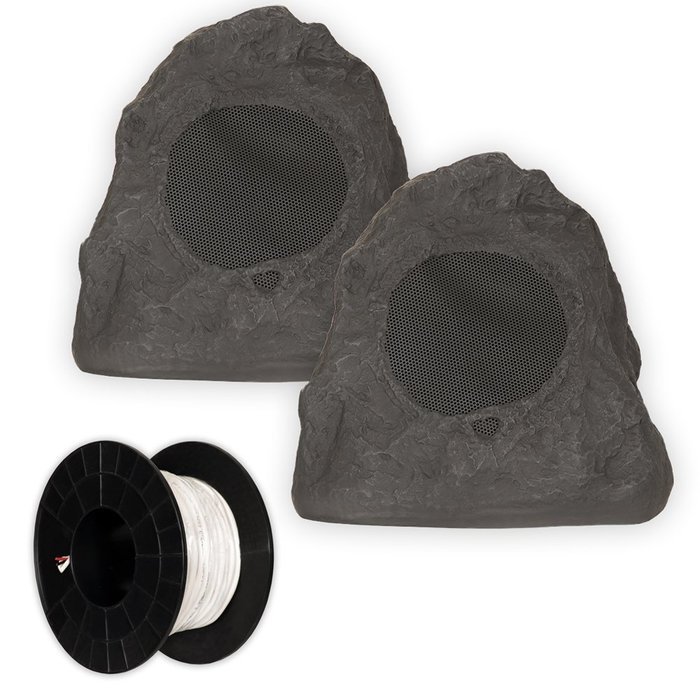 Theater Solutions 2R4L Outdoor Lava Rock 2 Speaker Set with Wire for Deck Pool Spa Patio Garden