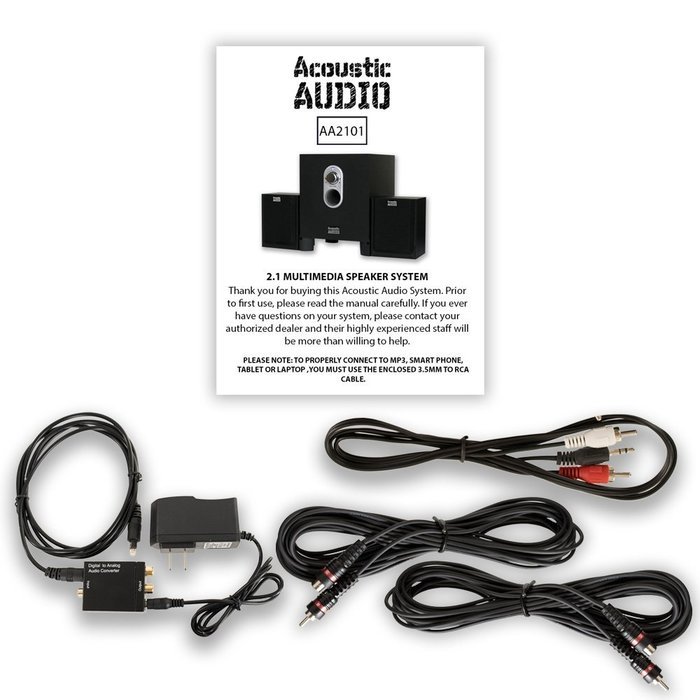 Acoustic Audio AA2101 Home 2.1 Speaker System with Optical Input and 2 Extension Cables for Multimedia N3