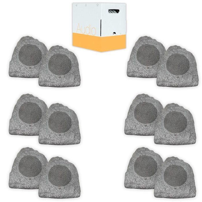Theater Solutions 12R8G Outdoor Granite 8" Rock 12 Speaker Set with Wire for Yard Pool Spa Patio Garden