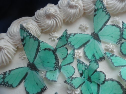 12 GREEN MONARCH BUTTERFLY Small Medium & Large Edible Butterflies Assorted Set - Cake Decorations, Cupcake Topper...