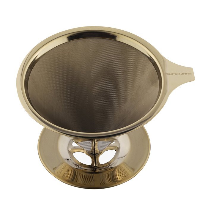 Superjare 1-4 Cups Reusable Stainless Steel Coffee Dripper Golden 30107C N2