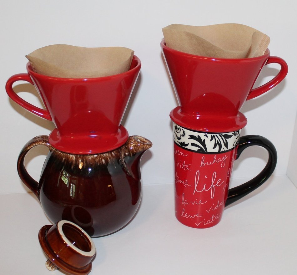 Glory & Grace Red Ceramic No. 4 Coffee Tea Dripper Filter Cone, Includes Unbleached Filters N4