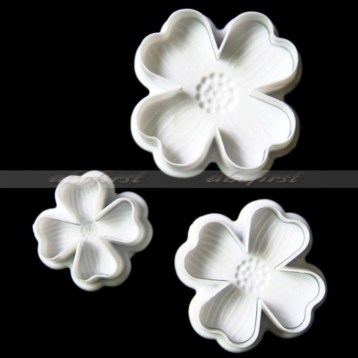Generic 3Pcs/Set 4 Petals Heart Shape Flower Cutter Fondant Cake Sugarcraft Decorating Plunger Tools (White) N7