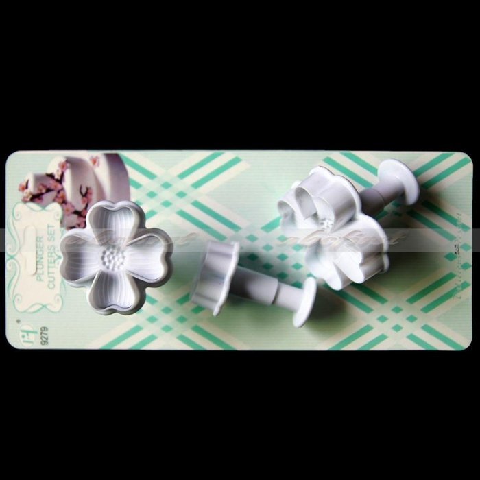 Generic 3Pcs/Set 4 Petals Heart Shape Flower Cutter Fondant Cake Sugarcraft Decorating Plunger Tools (White) N8