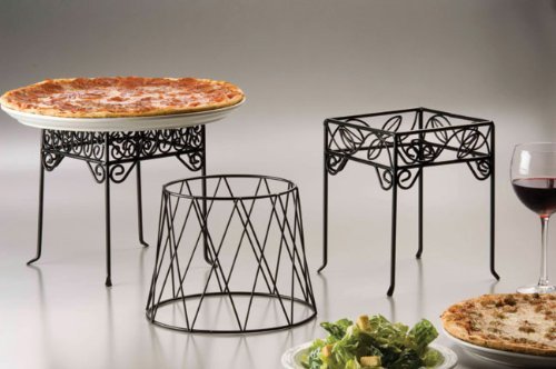 American Metalcraft (PSS77) Single-Shelf Black Square Scroll Contempo Pizza Stand N2